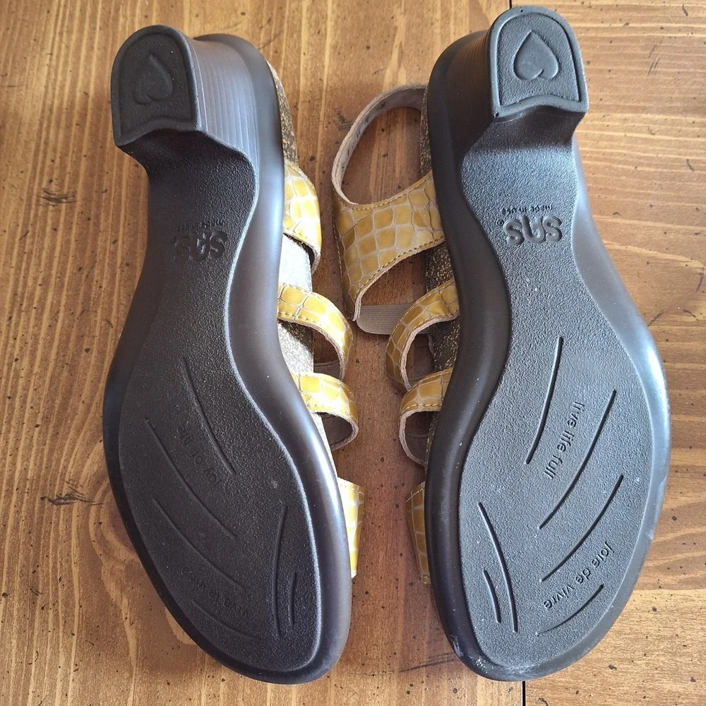 SAS Allegro Mustard Yellow Leather Slingback‎ Sandal Heels Size 8.5N Comfort